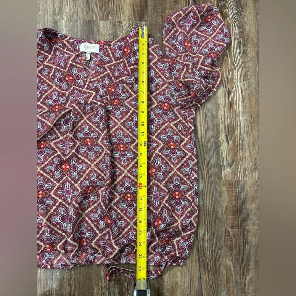 Laundry by Shelli Segal Tunic Top Adjustable Waist Boho Geometric Bishop Sleeve
